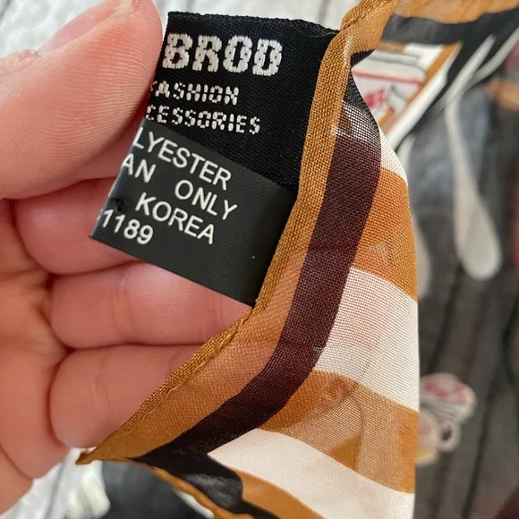 Vintage A. Brod tea flower fruit lemon strawberry scarf bag scarf neck scarf - Picture 4 of 7